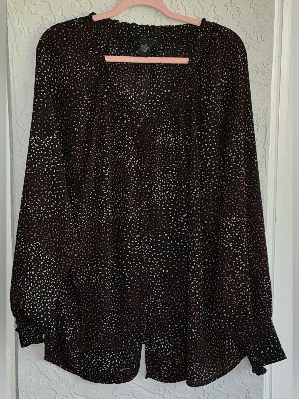 Joan Vass Black Polka Dash V-Neck Blouse